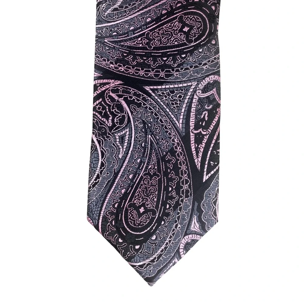 Milani Collezioni Mens Tie Pink Black Grey Paisley Formal Wedding Silk 60x3